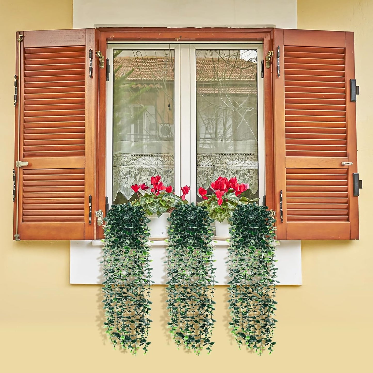 Artificial Hanging Eucalyptus Plants，Fake Plant Eucalyptus Small Decor Faux Hanging Vine Plants Wall Greenery for New Home Decoration，for Floating Shelf Indoor Outdoor