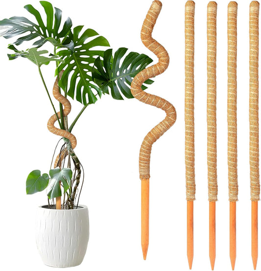 4 Pack Moss Pole, 28 Inch Bendable Moss Pole for Plants Monstera, Monstera Plant Support, Garden Trellis Plant Stick Stakes for Indoor Potted Plants Pothos