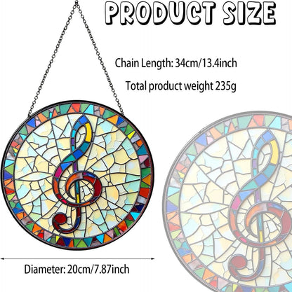Musical Stained Glass Window Hanging Music Design Sun Catcher Musician Decor Music Teacher Gifts for Women Christmas Suncatchers for Home Windows Hanging Decoration, 7.87inch
