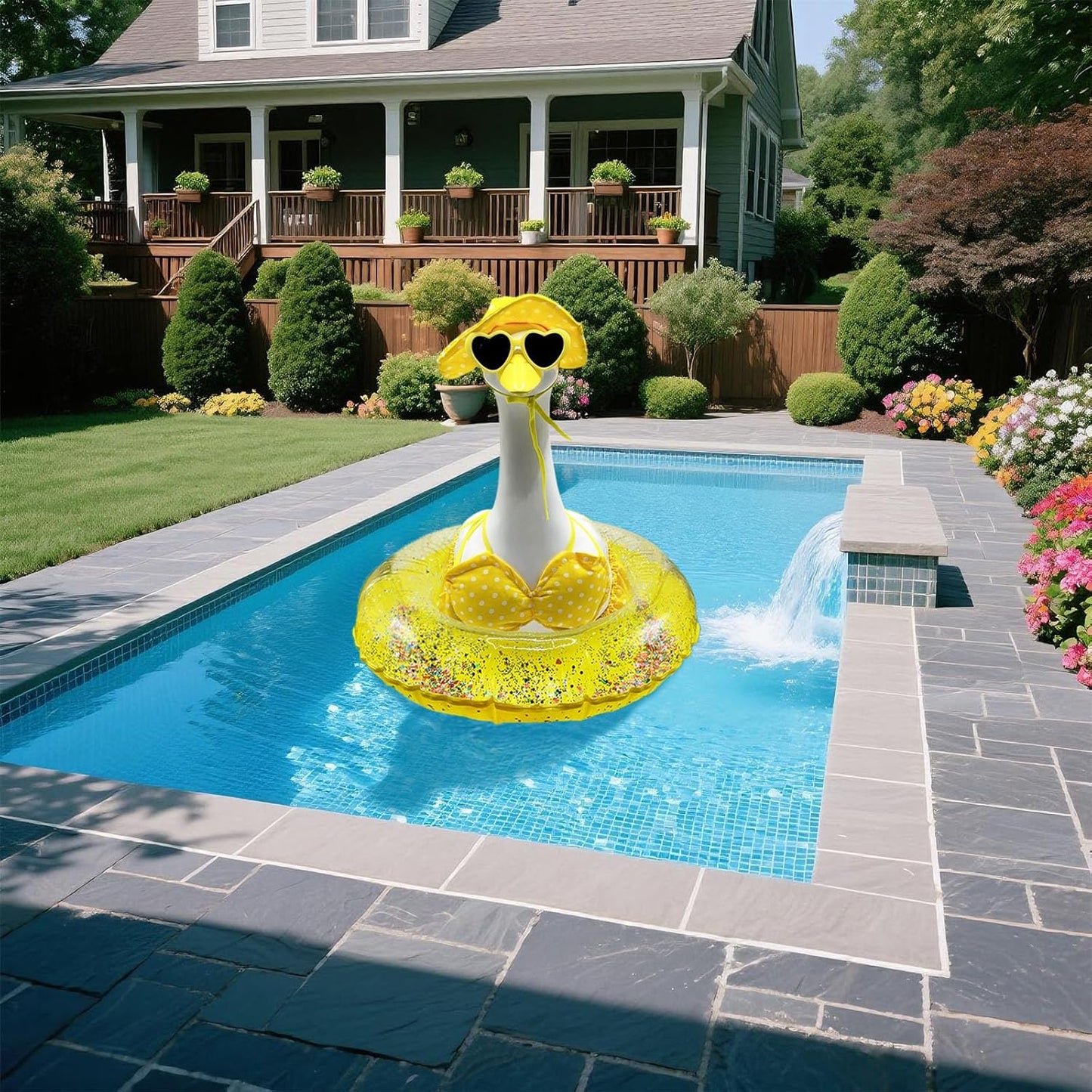 Hawaiian Goose Clothes & Bikini Goose Clothes (4pec) - Fits Large 23" H Statue - Outdoor Garden Statues for Yard, Lawn, Patio & Party Decoration - Garden Sculptures