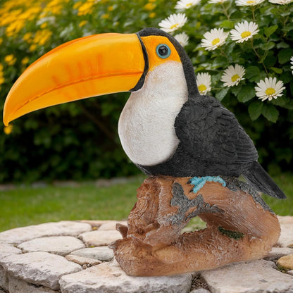 Real Toucan Statue, Vibrant Colorful Outdoor Bird Decor - 14.2" Resin Animal Sculpture,Waterproof & Weather-Resistant, Perfect Garden Patio Yard Ornament, Tropical Tiki Bar Accent,Gift for Bird Lovers