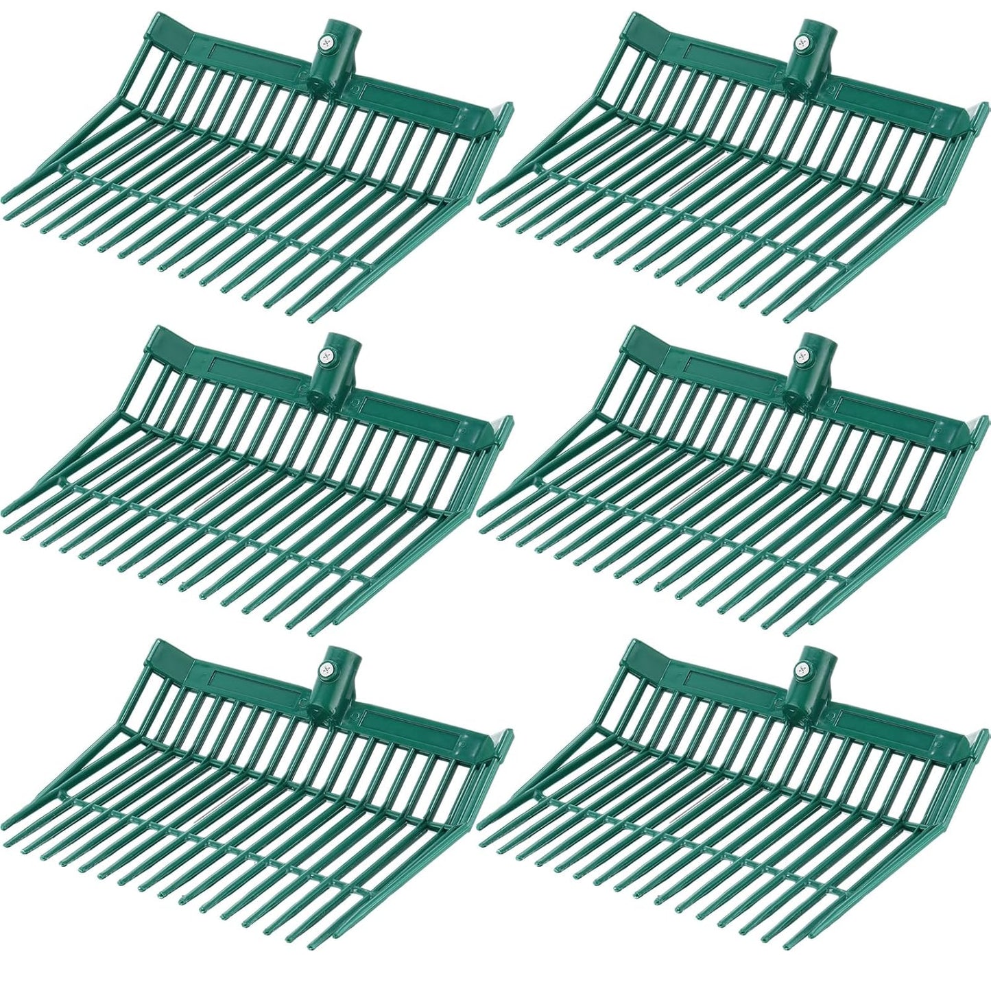 WILLBOND 6 Pcs Manure Fork Head 18 Tines Pitch Fork Head with Screws and Nuts Durable Stable ABS Plastic Replacement Pitchforks for Gardening Horse Stall Picking up Manure Grass Hay Olive