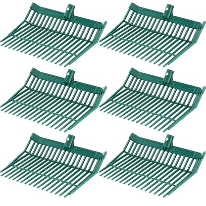 WILLBOND 6 Pcs Manure Fork Head 18 Tines Pitch Fork Head with Screws and Nuts Durable Stable ABS Plastic Replacement Pitchforks for Gardening Horse Stall Picking up Manure Grass Hay Olive