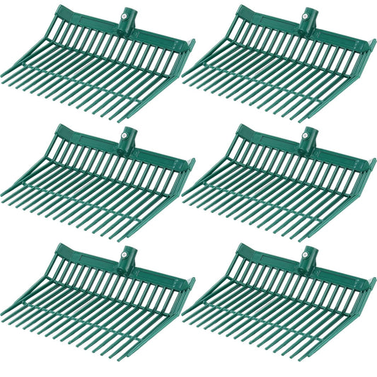 WILLBOND 6 Pcs Manure Fork Head 18 Tines Pitch Fork Head with Screws and Nuts Durable Stable ABS Plastic Replacement Pitchforks for Gardening Horse Stall Picking up Manure Grass Hay Olive