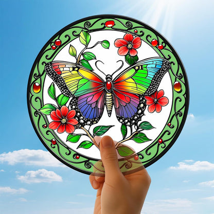 Colorful Butterfly Suncatchers for Windows Hanging - 8 inches Stained Glass Sun Catchers Indoor Window, Stain Glass Window Hanging for Home Decor Garden Suncatcher or Wall Art, Gifts for Holiday