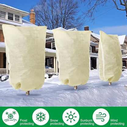 Plant Covers Freeze Protection 10 x 10 ft Extra Large Frost Cloth Plant Covers with Zipper Drawstring Winter Cold Weather Frost Blankets for Outdoor Palm Fruit Tree and Shrubs(Beige)