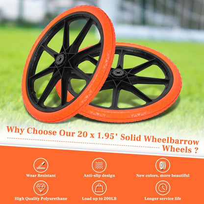 Upgraded 20x1.95" Flat Free Tires Compatible with rubbermaid Wheelbarrow Wheels, 20" Flat Free Tires with 5/8" Bearing Replacement for rubbermaid Cart Wheels/Big Wheel Utility Carts