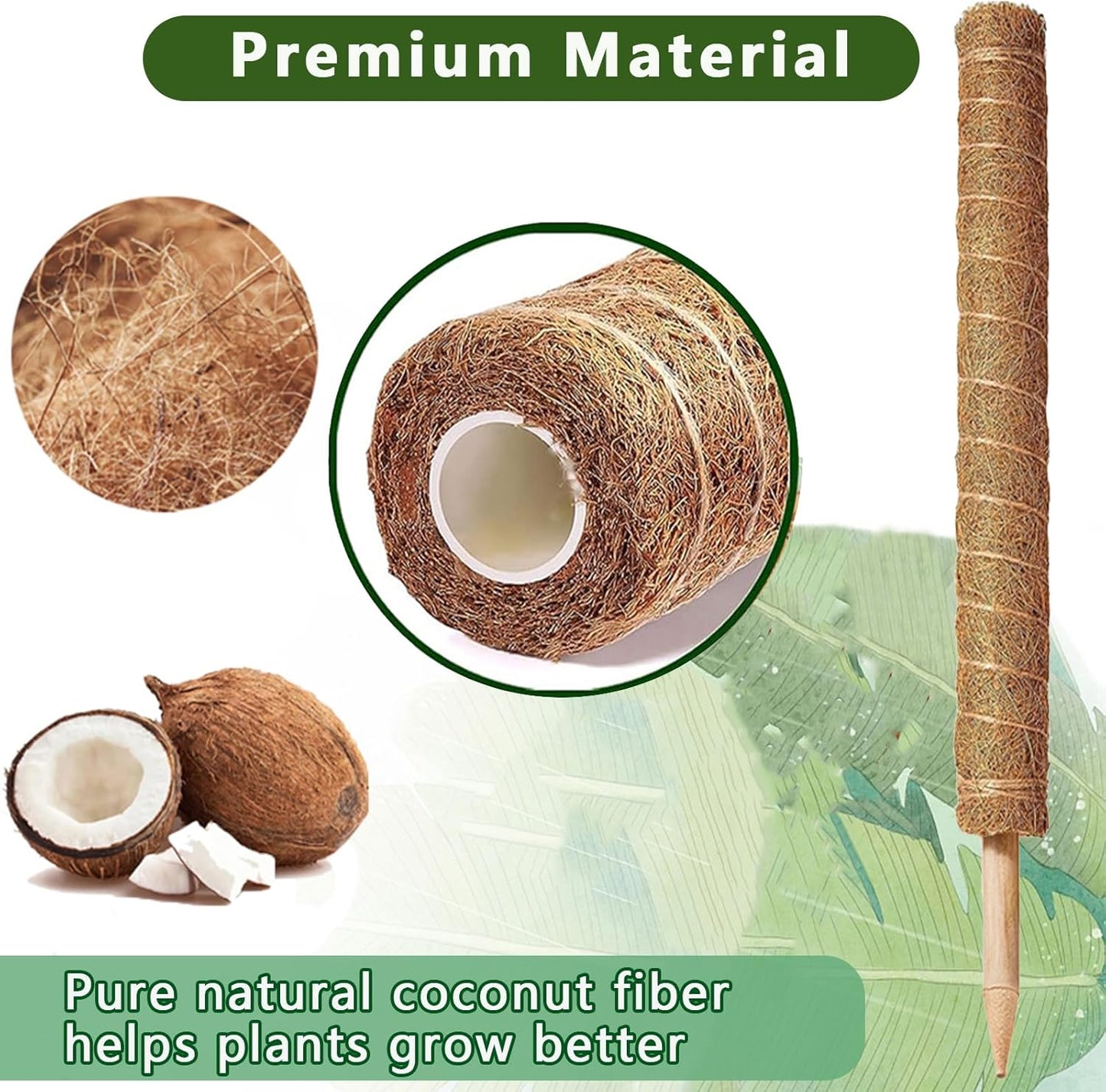 4-Pack 17 Inch Stackable Moss Poles for Monstera & Climbing Plants, Indoor Plant Support Stakes