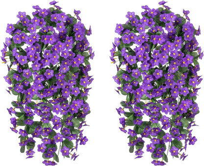 HyeFlora Artificial Faux Hanging Plants Flowers Vines for Outdoor Outside Fall Decoration, 2PCS Fake Silk Daisy Mums UV Resistant Look Real Purple Orchid Vine for Front Door Porch Planter Balcony