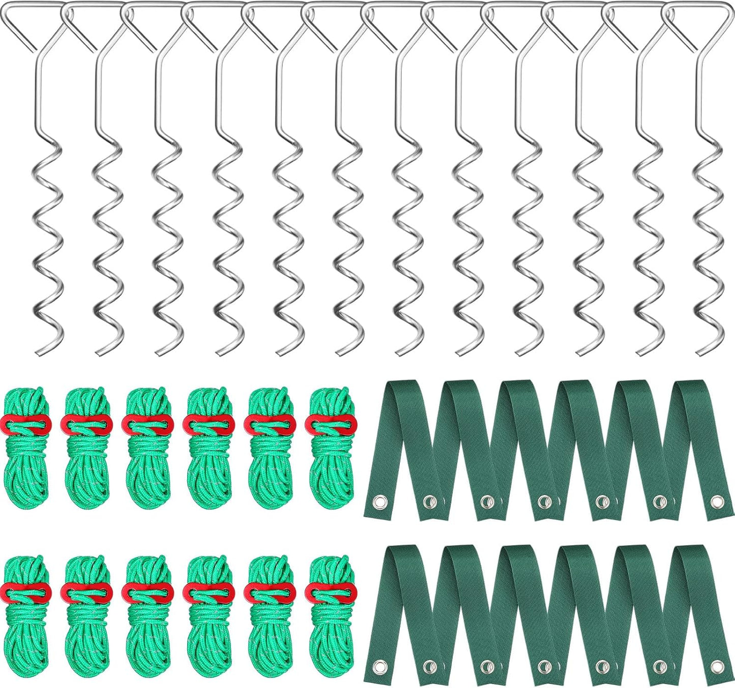 Sintuff 12 Set Tree Stakes and Supports Kit for Anti Hurricane Leaning Trees Straightening Heavy Duty 15. 75" Spiral Tree Stake with 13. 12 ft Ropes and 15. 75'' Support Straps (Green)