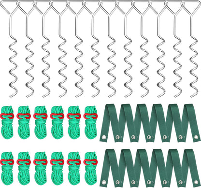 Sintuff 12 Set Tree Stakes and Supports Kit for Anti Hurricane Leaning Trees Straightening Heavy Duty 15. 75" Spiral Tree Stake with 13. 12 ft Ropes and 15. 75'' Support Straps (Green)