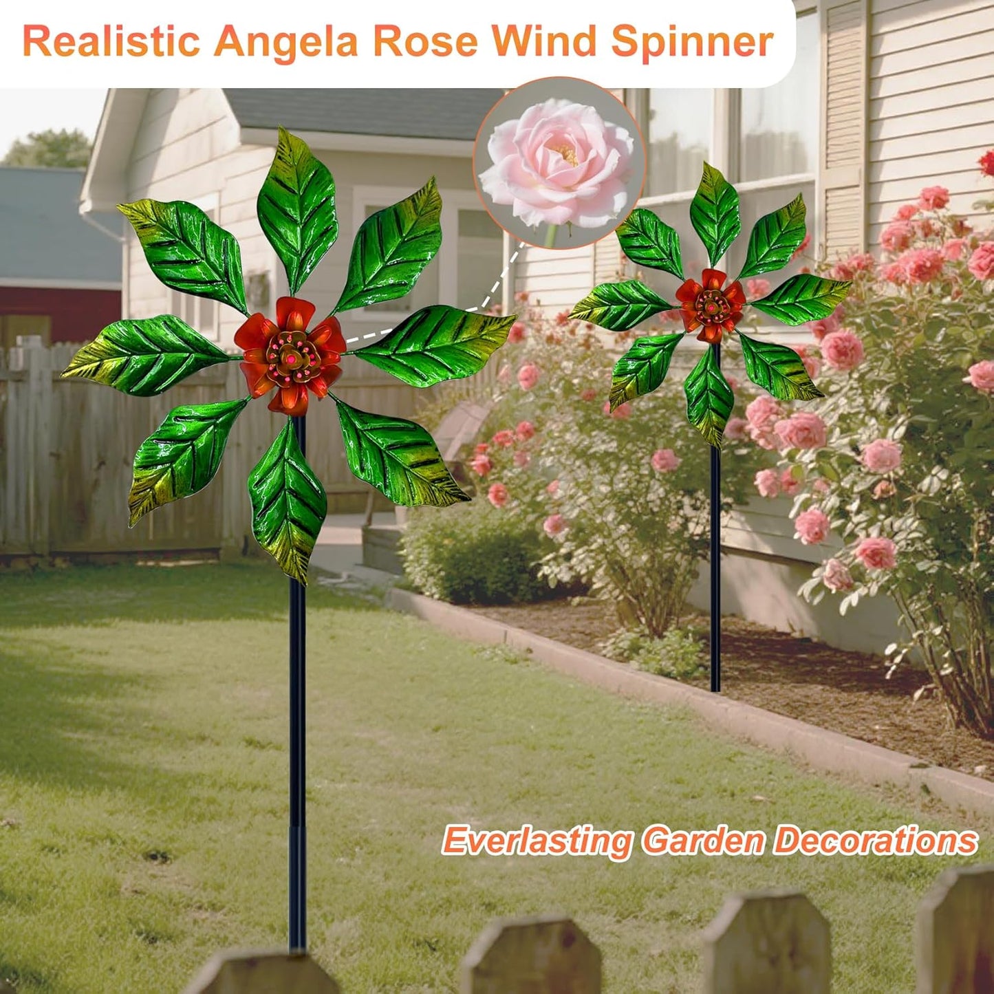 Glow-in-Dark Metal Wind Spinner for Yard and Garden, Outdoor Luminous Wind Spinners Yard Art Garden Decor (13.4" W x 47" H) Orange