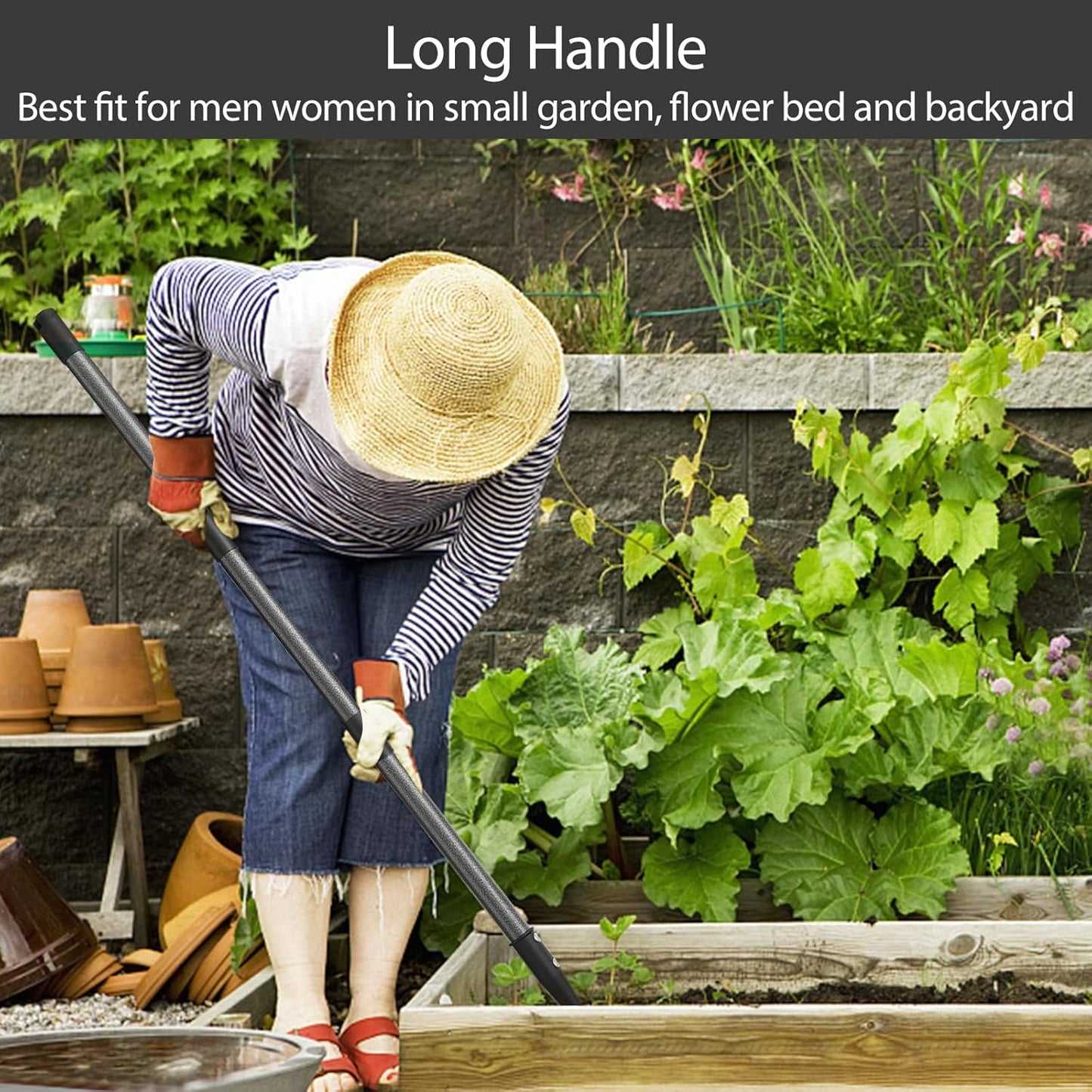 Garden Hoe for Weeding Tool, Heavy Duty Dutch Weeding Hoe Gardening Hand Hoe for Women Kids Men, Metal Garden Weeder Rake Weed Puller for Lawn Long Handle 30-55 inch