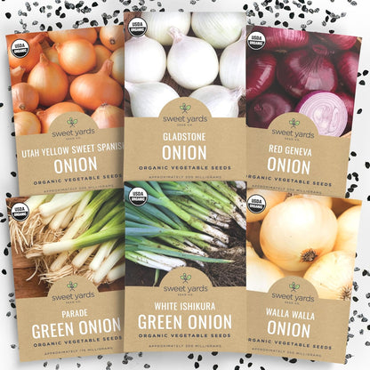 Organic Onion Seeds Variety Pack - 6 Individual Packs - 2025 Season - Walla Walla, Gladstone, Red Geneva and More! for Indoor & Outdoor Planting (Non-GMO, Certified Organic) -