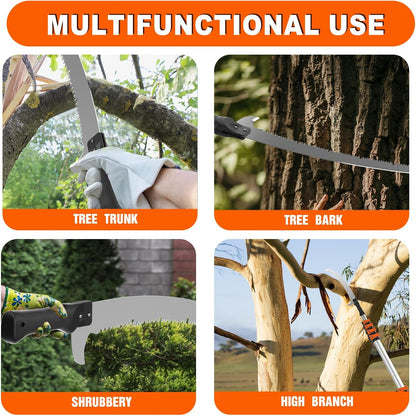 30FT Reach Pole Saw for Tree Trimming, Telescoping Tree Pruner Extendable with 5-24FT Extension Pole, Manual Saw for Yard, Garden, Patios