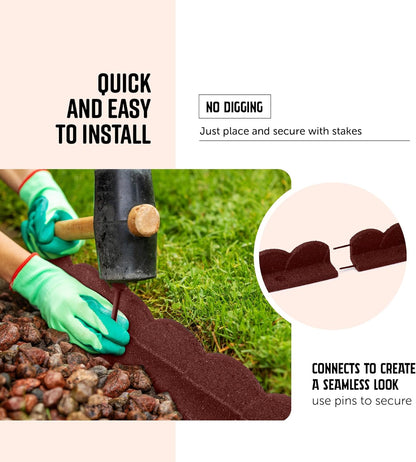 Playsafer L Shaped Flexible Rubber Scalloped Edger for Lawns Landscaping and Playground | Easy No Dig Installation| 4' Long (4, Red)