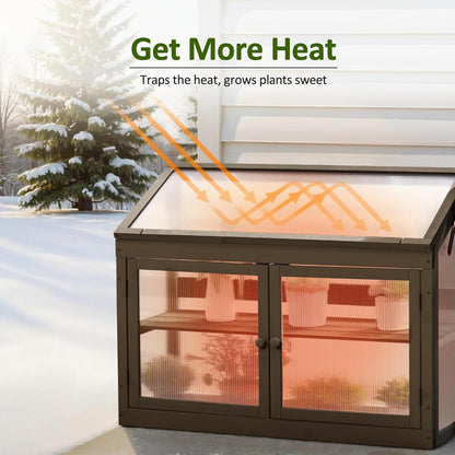 MCombo 2-Tier Wooden Cold Frame Garden Greenhouse Raised Flower Planter Shelf Bed Protection 6057-0160 (Brown)