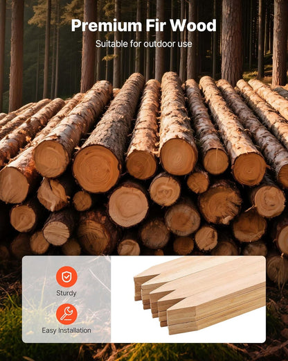 VEVOR Wooden Garden Stakes, 25 Pcs 24 x 0.5 x1.5 in Survey Grading Stakes, Garden Ground Stake with Sharp Point, Fir Wood Plant Support Stake, Sign Posts for Silt Fence Backyard Boundaries Baselines