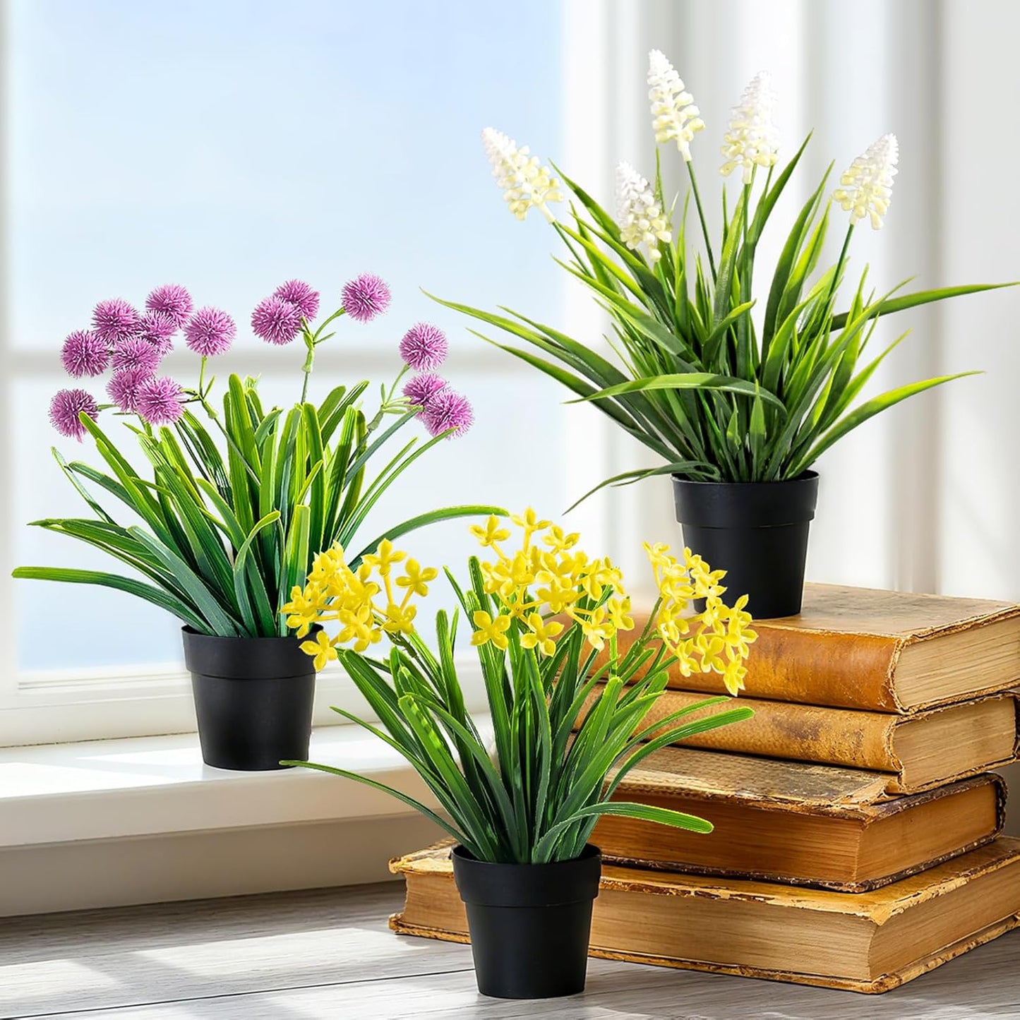 3 Pack Fake Small Plant Artificial Potted Flowers for Home Decor Fake Flower Plant Greenery Mini Faux Plant for Indoor Bedroom Living Room Office Shelf Bathroom Farmhouse Decor (Type 10)