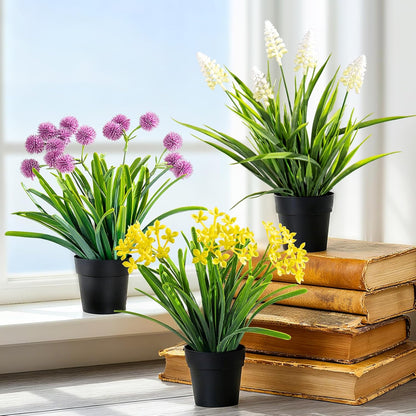 3 Pack Fake Small Plant Artificial Potted Flowers for Home Decor Fake Flower Plant Greenery Mini Faux Plant for Indoor Bedroom Living Room Office Shelf Bathroom Farmhouse Decor (Type 10)