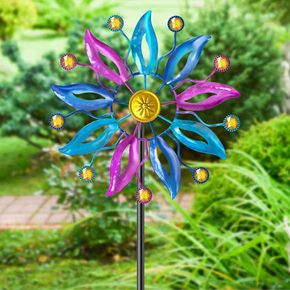 Wind Spinner Outdoor, Metal Windmill Garden Decorations, Kinetic Wind Spinners Colorful Wind Sculpture Yard Art for Garden Patio Lawn Decor (1PC Single Turn B)