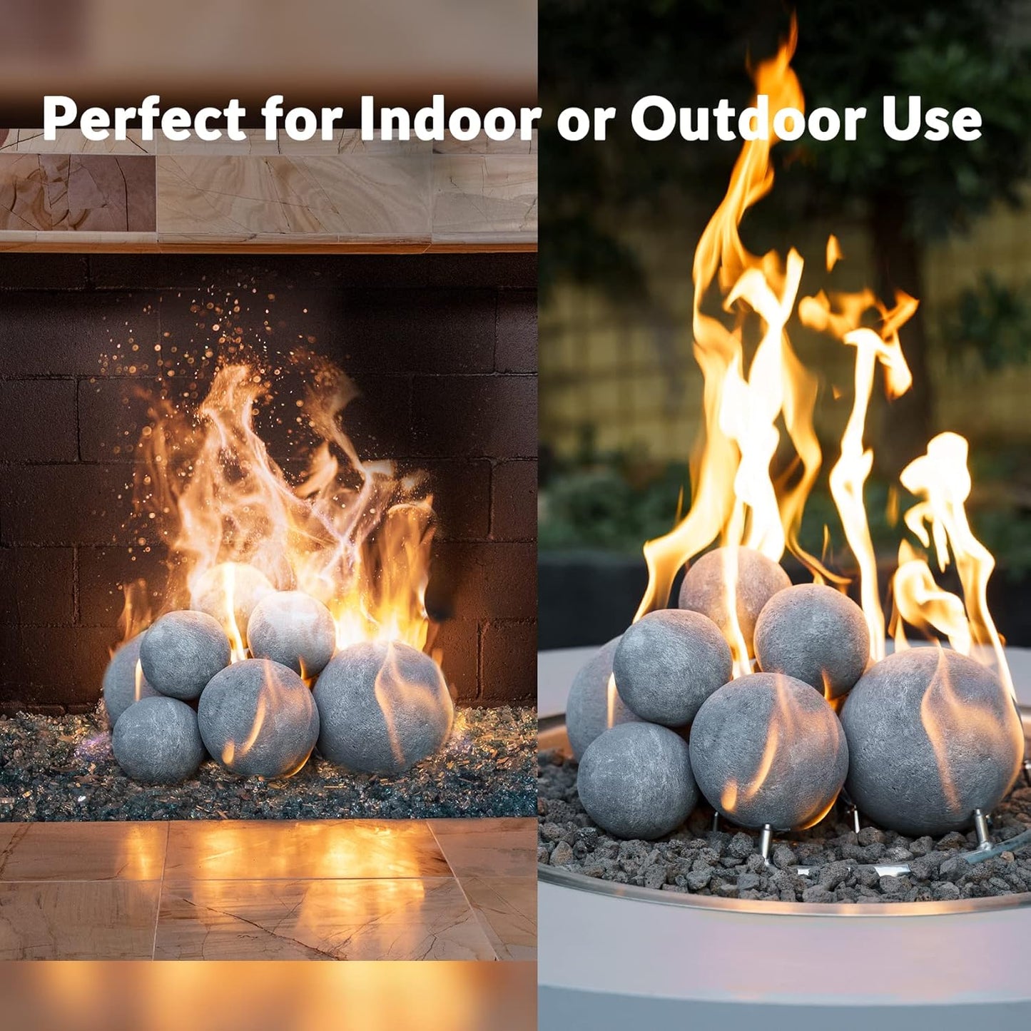 Skyflame Ceramic Fireplace Balls, Set of 12 Round Fire Stones Set for Indoor and Outdoor Fire Pits or Fireplaces Accessory, 4 Inch, Gray