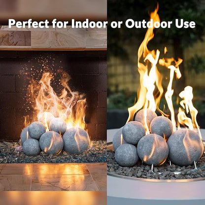 Skyflame Ceramic Balls, Set of 15 Round Fire Stones Set for Indoor and Outdoor Fire Pits or Fireplaces Accessory, 3 Inch, Gray