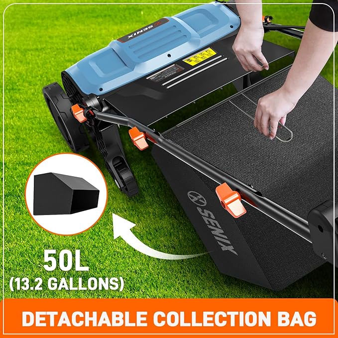 SENIX 13 Amp 15-Inch 2-in-1 Electric Dethatcher and Scarifier with 13.2-Gal Collection
