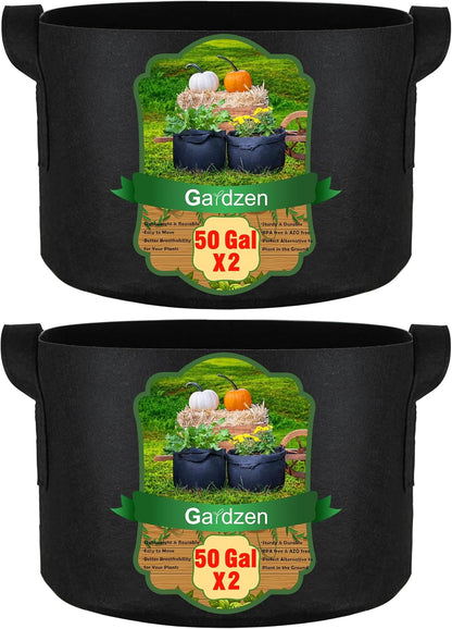 Gardzen 2-Pack 50 Gallon Grow Bags, Aeration Fabric Pots with Handles, Pot for Plants