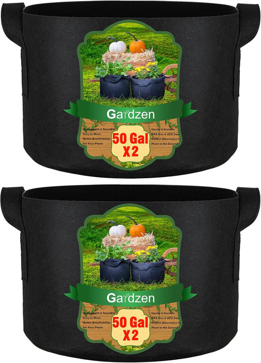 Gardzen 2-Pack 50 Gallon Grow Bags, Aeration Fabric Pots with Handles, Pot for Plants