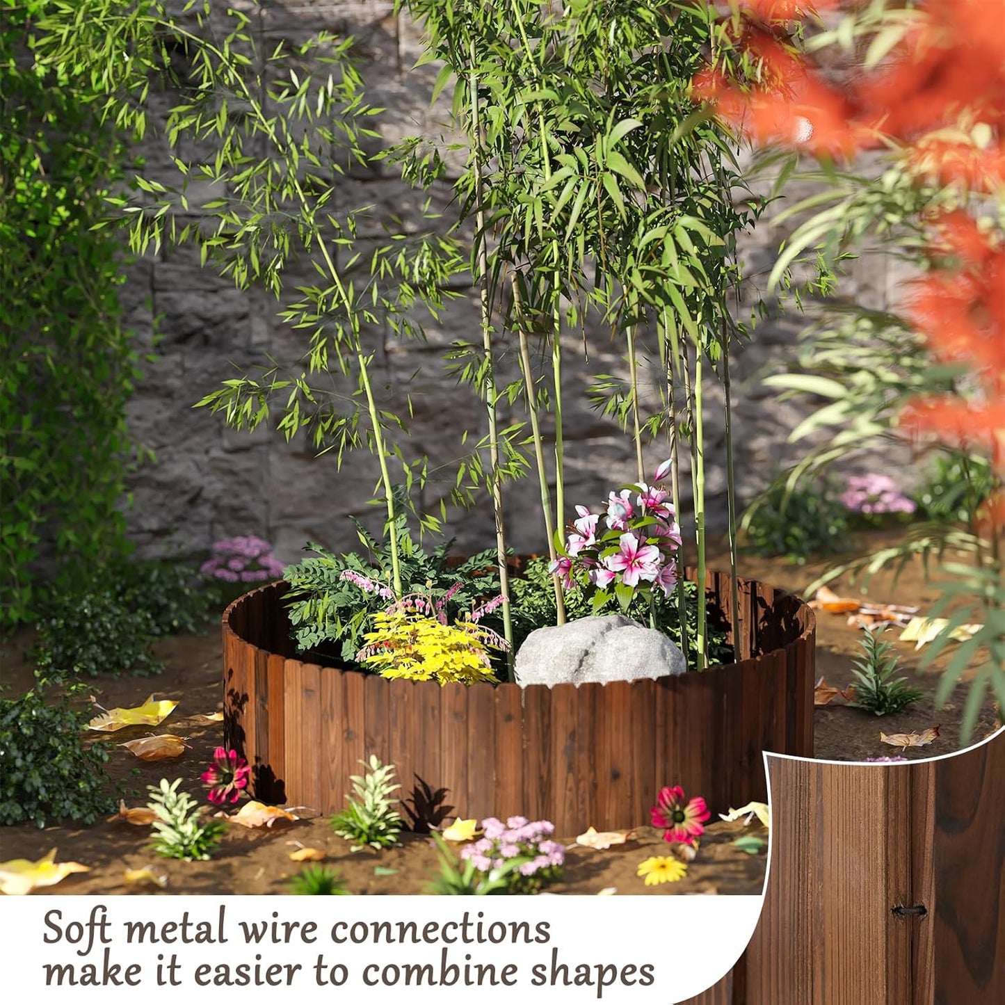 Wood Garden Edging Border Wooden Garden Fence No Dig Landscape Edging Lawn Fence Border Decorative Flower Bed Border Courtyards Planting Tree Fence Yard Patio Path Edging -11.8" H x 48" L (1PACK)