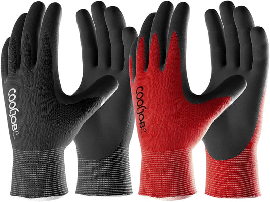 COOLJOB Gardening Gloves for Men, 6 Pairs Breathable Rubber Coated for Garden Weeding Landscaping, Outside Work for Lawn Yard, Men's Medium Size, Black & Red
