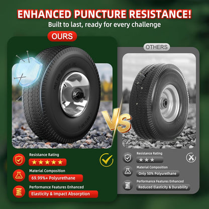 4.10/3.50-4 Tire and Wheel Flat Free,10-Inch Solid Wheel Replacement with 5/8 Extra 3/4 &1/2 Bearings,2.2" Offset Hub -Compatible with Hand Truck,Wheelbarrow,Dolly(Wave,Gray)
