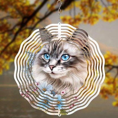 10 Inch Cat Wind Spinner, 3D Stainless Steel Hanging Kinetic Wind Sculpture Gifts for Garden Decor Yard Art Indoor Outdoor Window Porch Front Door Decoration
