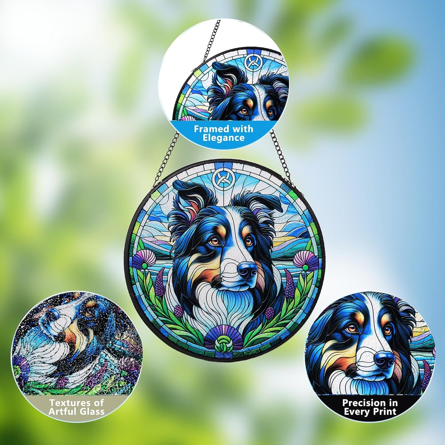 Stained Glass Dog Memorial Suncatcher,Border Collie Window Hanging,Sympathy Gifts for Pet Loss,7.9 inch/20 cm Home and Garden Decor for Dog Lovers (Border Collie)