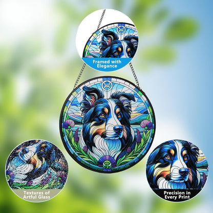 Stained Glass Dog Memorial Suncatcher,Border Collie Window Hanging,Sympathy Gifts for Pet Loss,7.9 inch/20 cm Home and Garden Decor for Dog Lovers (Border Collie)