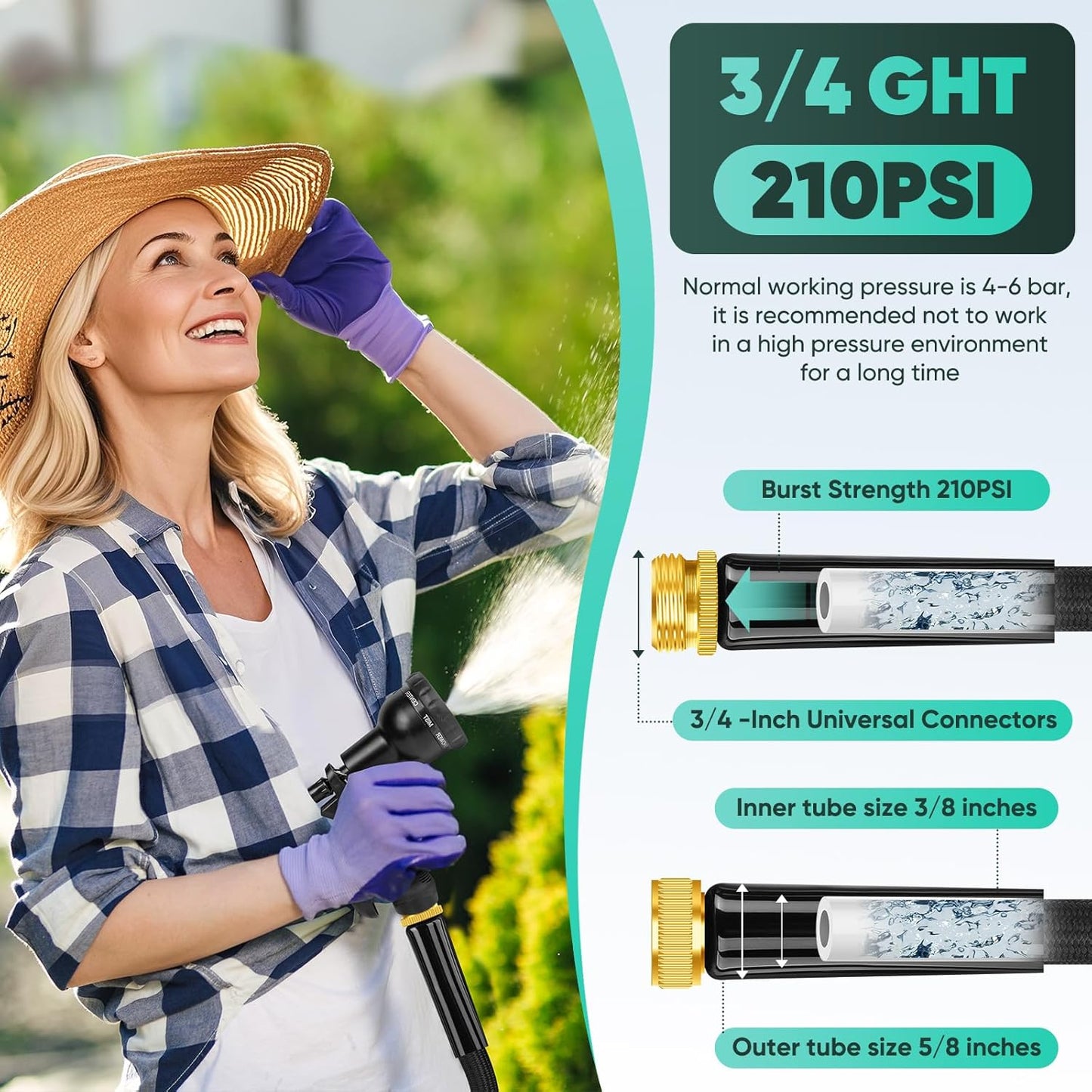 Garden Hose Non-Expanding 100ft, Flexible Garden Hose with 10 Function Hose Nozzle, Lightweight, Kink Free and Water Hose for Outdoor,Yard, Lawn, Car Wash, Marine,and Camper Use