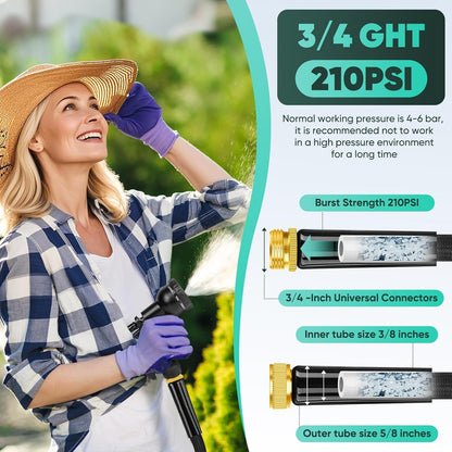 Garden Hose Non-Expanding 100ft, Flexible Garden Hose with 10 Function Hose Nozzle, Lightweight, Kink Free and Water Hose for Outdoor,Yard, Lawn, Car Wash, Marine,and Camper Use