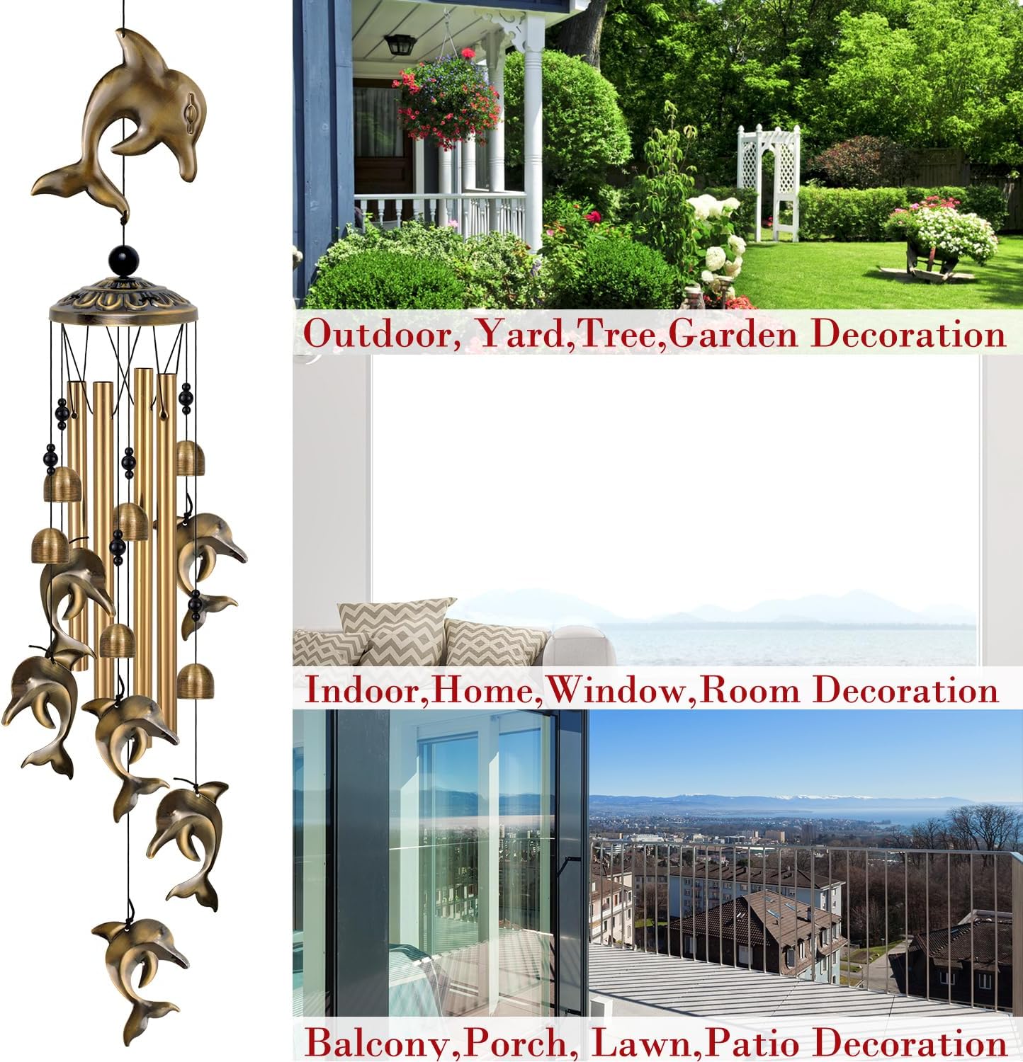Dolphin Wind Chimes Decor, Mobile Blessing Wind Bells Decorate, Sympathy Wind Catcher, Memorial Gifts for Mom, Grandma, Woman (Housewarming/Outside/Indoor/Home/Room/Porch/Yard/Garden Decoration)