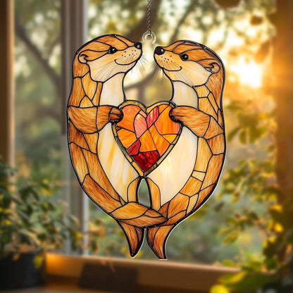 Love Racoon Acrylic Stained Window Hanging Pink Mushroom Suncatcher Cottagecore Home Decor for Friends Sun Catchers Indoor Windown Suncatchers Windows Garden