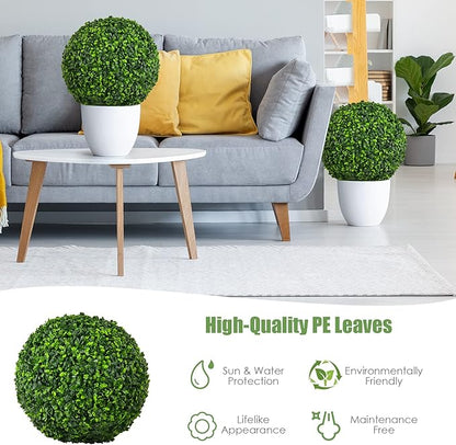Goplus 2 PCS 15.7 Inch Artificial Plant Topiary Ball, Round Faux Boxwood Balls Outdoor, Garden Spheres Decorative for Front Door, Porch, Backyard, Balcony, Patio, Wedding and Home Décor