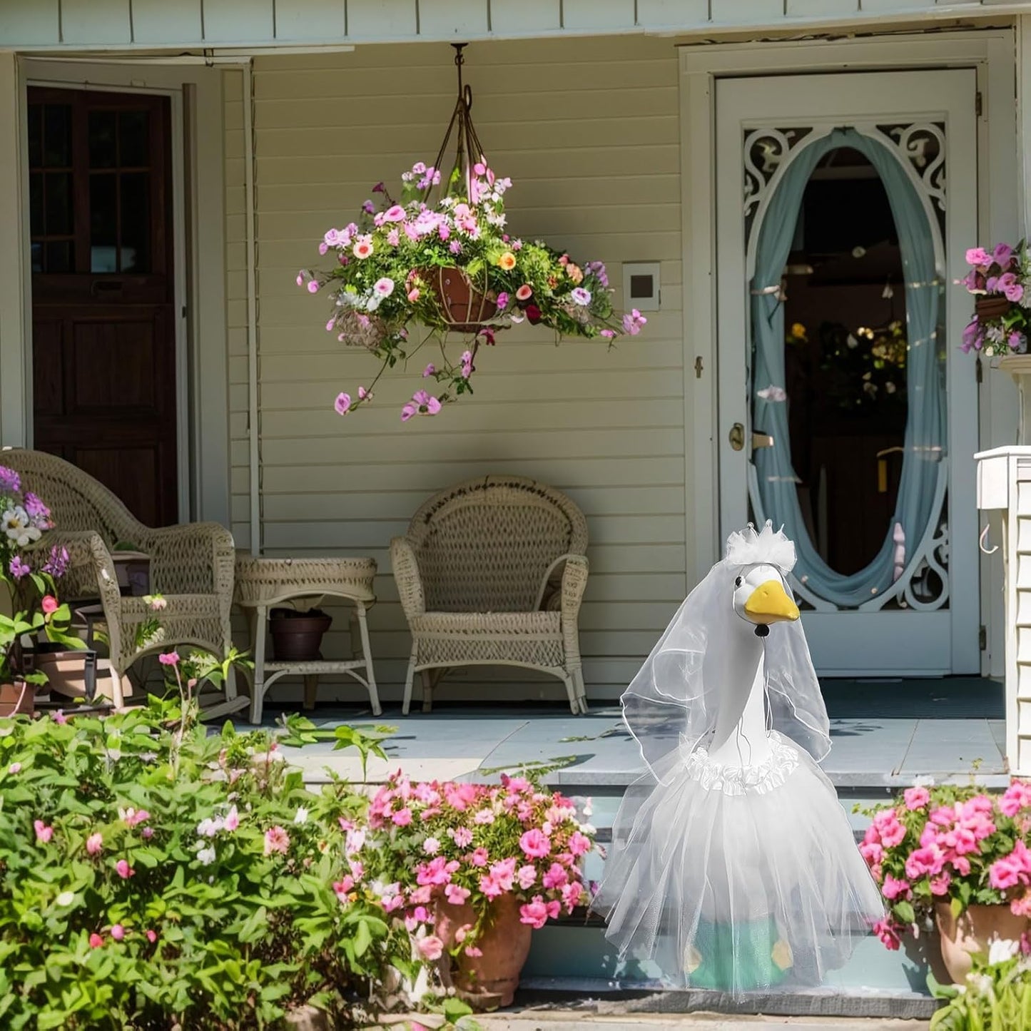 Porch Goose Outfit for 23" 17" Bride Goose Lawn Goose Costume Wedding Dress Statue Decor Clothes Outdoor Garden Lawn Art Decor