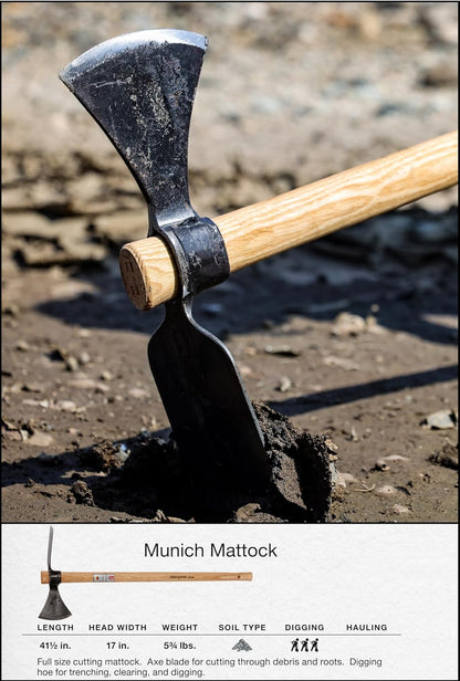 IDEALSPATEN - Made in Germany Since 1899 - Munich Mattock Professional Landscape Mattock for Cutting and Farming 6.75lb - 41.5lb (Munich)#IS420