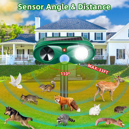 4 Pack Solar Ultrasonic Animal Repellent Outdoor Squirrel Raccoon Fortress Pro,Cat Deer Repellent with Motion Sensor & Strobe Light,Waterproof Dog Rabbit Deterrent for Garden Yard