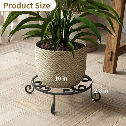 4 Pack 10” Diameter Metal Outdoor Plant Stand Indoor, Black Heavy Duty Potted Holder, Round Anti-Rust Wrought Iron Flower Planter Pot Display Stands for Home Garden