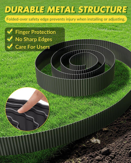 Velway Corrugated Metal Garden Edging - 6" H x 40Ft Sturdy Landscape Edging Border for Lawn, Flower Bed, Paver Edging and Garden Fence - Black