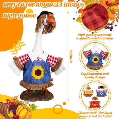 3 Set Fall Goose Outfit 23 Inch Fall Pilgrim Cement Goose Outfit Thanksgiving Scarecrow Porch Decor Clothes Costume for Autumn Garden Yard Statue Decor