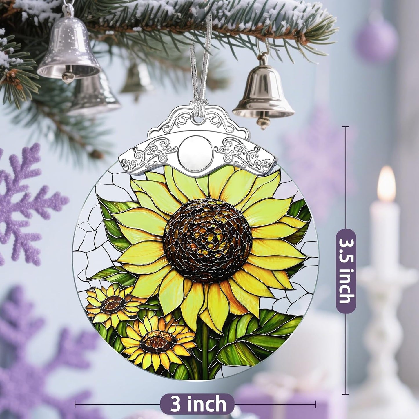 Stained Glass Ornament, Christmas Ornaments, Christmas Decorations for Tree, Holiday Ornament, Gifts for Flower Lovers, Holiday Party Gifts, Gift Ideas & Xmas Gift - Sunflower