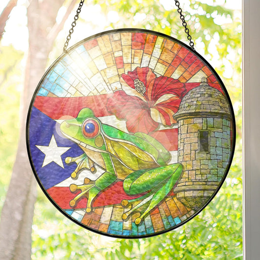 FLAGWIX Christmas Puerto Rico Gifts - Stained Glass Window Hanging 8 in - Puerto Rican Gifts for