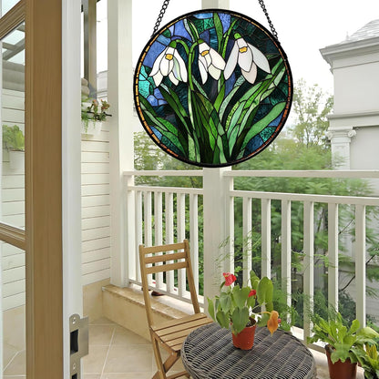 Stained Glass Window Hanging - Green Plants Birth Flowers Suncatcher for Doors Garden Patio Sun Catchers Decor Christmas Mother's Day Birthday Gifts for Women Men Mom Nana Friend 6.3 in